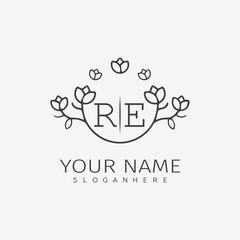 initial monogram wedding with creative circle line flower.
