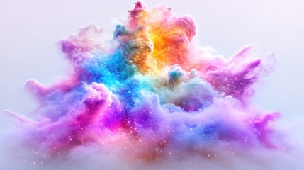 Rainbow Color Burst No Objects Dreamlike Style High Resolution Close Up View Sparkling Texture Ethereal Explosion White Background Pastel Dreamy Hues Ideal for Fantasy Art