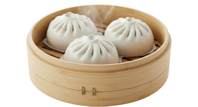 Isolated Steaming Bamboo Basket Dim Sum Asian Cuisine