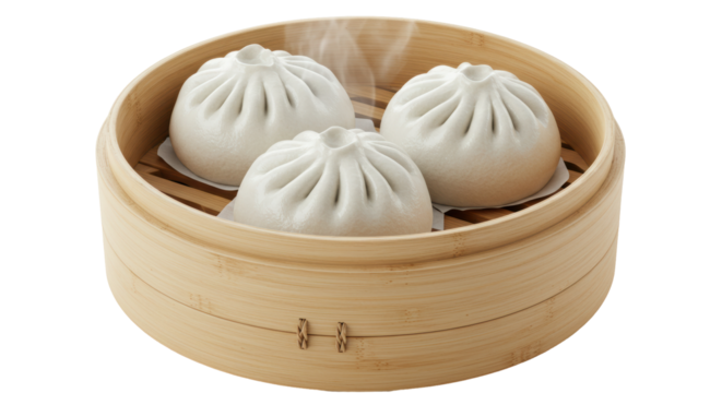 Isolated Steaming Bamboo Basket Dim Sum Asian Cuisine