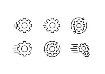 Linear gear icons set: efficient engineering and machinery symbols