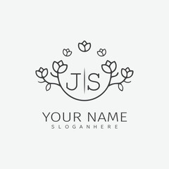 initial monogram wedding with creative circle line flower.