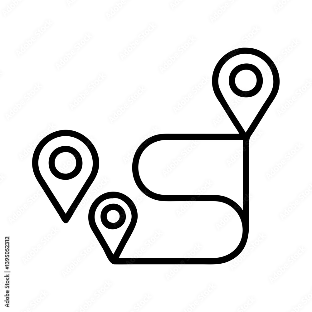 Poster route planning icon showing path with location pins for navigation and direction