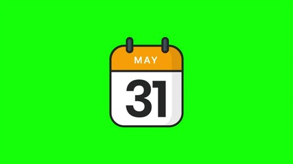 Animated calendar icon showing the date May 31st.  Ideal for reminders, event announcements, social media content, and any project needing a visual representation of this date. 