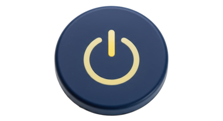 Isolated Power Button with Yellow Symbol on Dark Blue Background