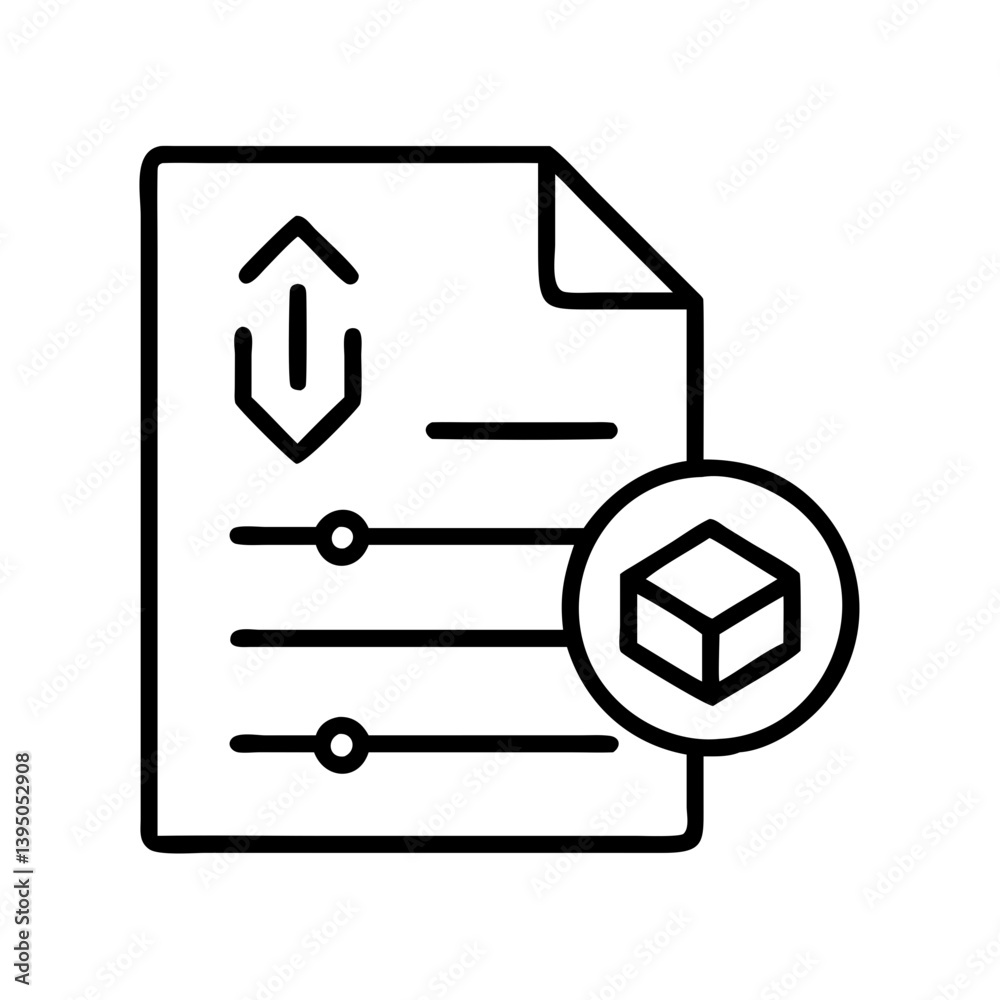 Poster file settings configuration options document with cube and sliders vector icon