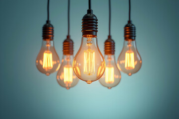Evocative illumination, A harmonious cluster of eight Edison-style light bulbs casting a warm glow, embodying vintage charm and technological advancement