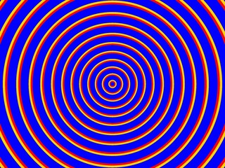 An abstract background with concentric circles in red, yellow, and blue. The circles create a hypnotic, spiraling effect, drawing the eye towards the center.