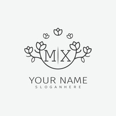 initial monogram wedding with creative circle line flower.