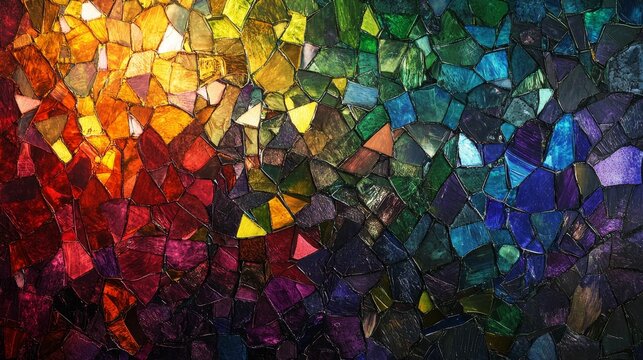 Abstract background with colorful mosaic pattern of various shapes and shades.