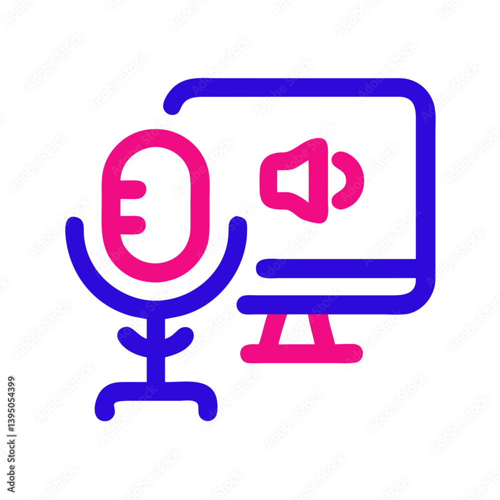 Poster icon of microphone and computer representing lecture recording