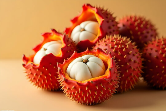 Exotic Pulasan Fruit, A Vibrant Still Life of Tropical Delights, Showcasing the Unique Texture and Colors of This Delicious Southeast Asian Fruit, Closeup Shot