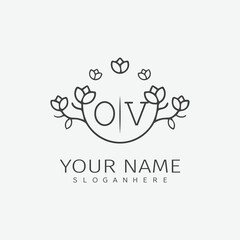 initial monogram wedding with creative circle line flower.