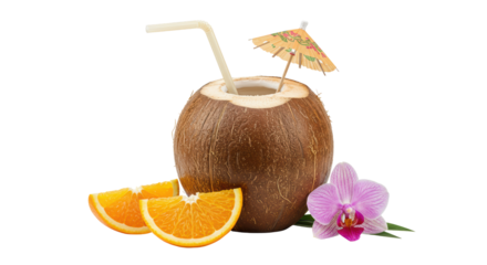 Isolated Coconut Drink with Orange and Orchid