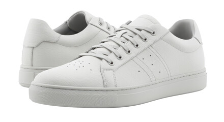 Isolated White Leather Sneakers Stylish Casual Shoes