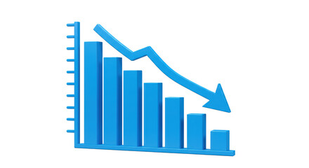 Isolated Blue Bar Graph with Downward Arrow Illustrating Loss