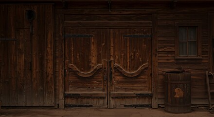 Rustic Western Saloon Doors and Weathered Wooden Exterior for Background