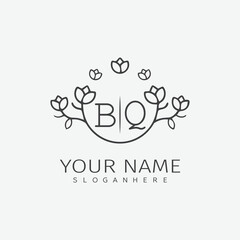 initial monogram wedding with creative circle line flower.