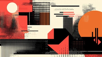 Abstract Geometric Composition in Red Black and Orange