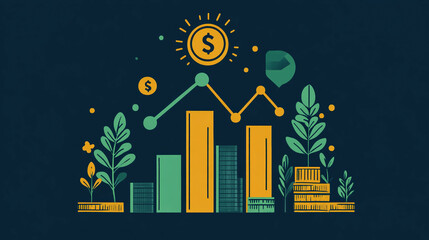 Financial growth illustration showing investment graph and business success concept art design vector