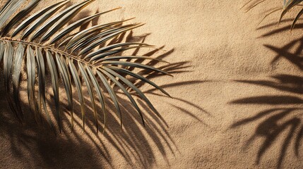 Palm leaf shadow on beach sand for summer texture designs  
