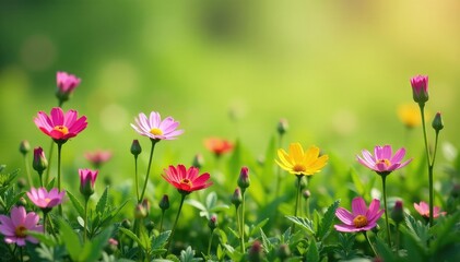 Scattered wildflowers, small scale, light color palette, simple, textile, botanical