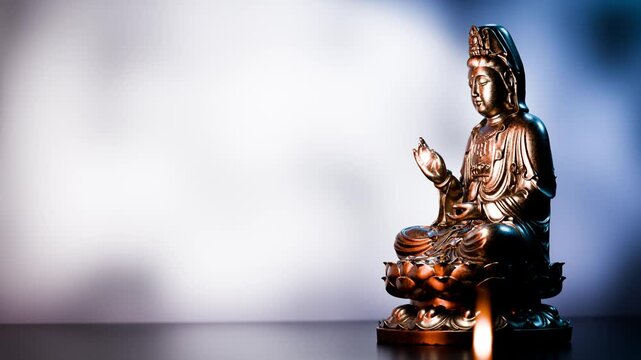 Golden buddha statue presenting vitarka mudra gesture, symbolizing teaching and discussion