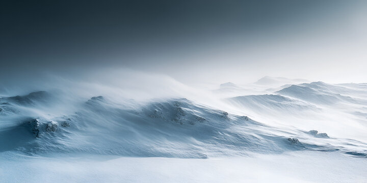 Misty Snow-Covered Mountain Landscape in a Winter Storm