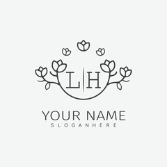 initial monogram wedding with creative circle line flower.