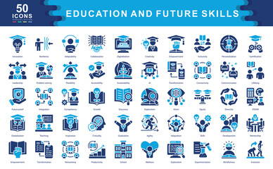 Education And Future Skills icon collection set. Simple color fill vector illustration.
