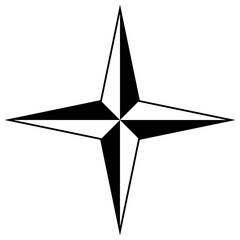 Compass rose symbol, black and white vector star shape illustration of four cardinal directions