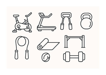 Linear workout equipment icon set: enhance your fitness designs with essential gym icons
