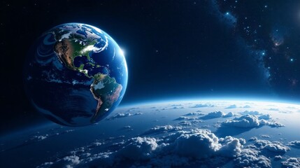 A Stunning View of Earth from Space, Showing the Planet's Curvature, Cloud Formations, and the Vastness of the Cosmos