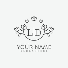 initial monogram wedding with creative circle line flower.