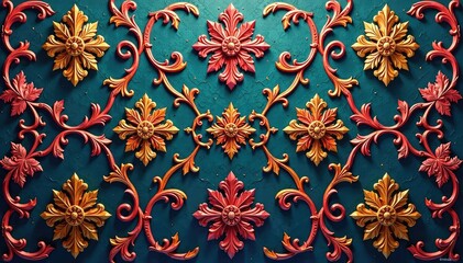 Symmetrical damask pattern, arabesque scrolls & vines, vine, texture, repeat
