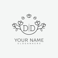 initial monogram wedding with creative circle line flower.