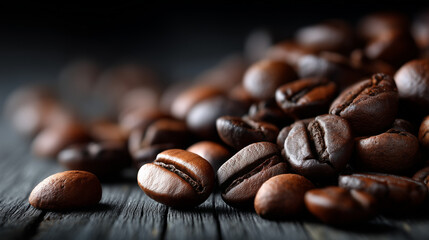 Close-Up of Roasted Coffee Beans on a Wooden Surface