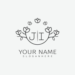 initial monogram wedding with creative circle line flower.