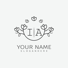 initial monogram wedding with creative circle line flower.