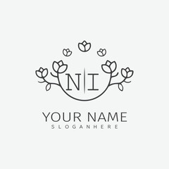 initial monogram wedding with creative circle line flower.
