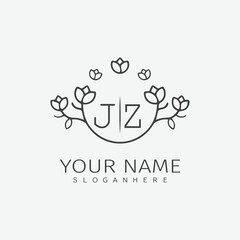 initial monogram wedding with creative circle line flower.