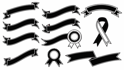 Collection of Black and White Ribbon and Banner Illustrations