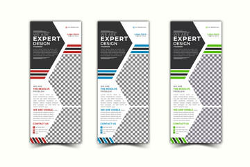 Roll up banner design template, vertical, abstract background, pull up design, modern colorful bannear set.
