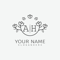 initial monogram wedding with creative circle line flower.