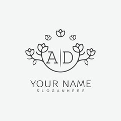 initial monogram wedding with creative circle line flower.