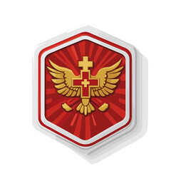 Red and Gold Heraldic Eagle Emblem with Cross