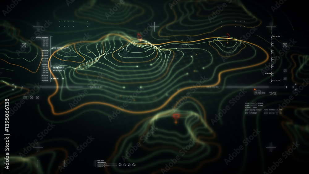 Poster Futuristic Holographic Terrain environment, geomorphology, topography loop motion graphic user interface head up display screen