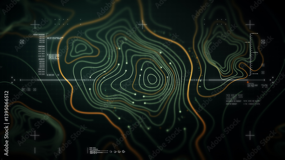 Poster Futuristic Holographic Terrain environment, geomorphology, topography loop motion graphic user interface head up display screen