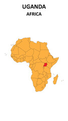 Obraz premium Uganda Map is highlighted on the Africa with detailed state and region outlines.
