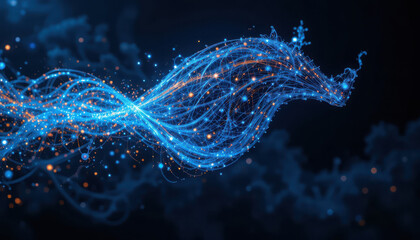 Naklejka premium A mesmerizing abstract image featuring flowing blue and orange lines resembling waves, creating a sense of motion and energy.